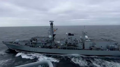 HMS Richmond conducts replenishment drill on Atlantic crossing