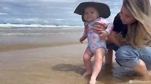 Bindi Irwin and husband Chandler Powell have shared an ADORABLE video of their seven-month-old daughter Grace Warrior splashing in the ocean for the very first time. 😍❤️ #9Today | TODAY