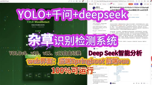 基于深度学习和千问|DeepSeek的杂草识别检测系统（web界面 YOLOv8/YOLOv10/YOLOv11/YOLOv12 前后端分离 python）