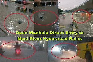 5.9K views · 85 reactions | Open Manhole Direct Entry to Musi River dont go Nearby Manhole at Attapur Heavy Rains in Hyderabad. | A18 Telangana News | Facebook