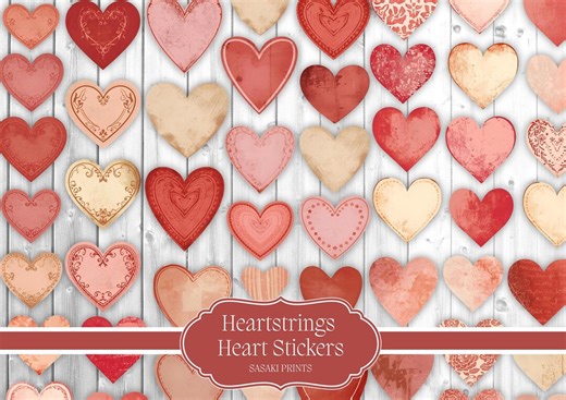 Valentine Heart Stickers Printable – Heartstrings Vintage Love Stickers for Junk Journal, Scrapbooking, DIY & Collage, Valentine’s Day Kit - Etsy