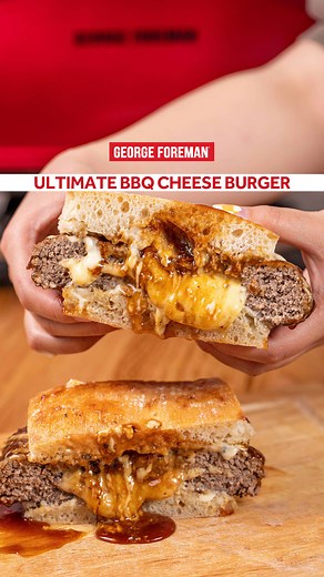 🍔🧀 The Ultimate BBQ Cheese Burger A mouth-watering blend of savoury beef encasing a hidden pocket of gooey cheese, all smothered in smoky BBQ sauce. Get ready for a cheesy, saucy sensation like no other, leaving your taste buds craving more. Recipe at https://bit.ly/GF-Ultimate-BBQ-Cheeseburger | George Foreman Australia & New Zealand