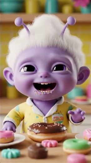 baby alien eating chocolate donut asmr #DreamScreenAI