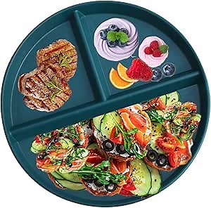 Portion Control Plates 9 Inch 1 Pack, Unbreakable Divided Plate for Adults, 3 Compartment Plates Reusable Plastic Portion Control Plates Dishwasher & Microwave Safe…