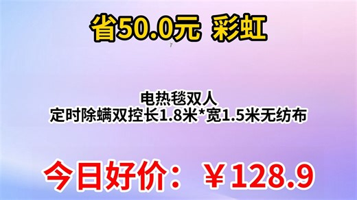 彩虹（RAINBOW）电热毯双人 定时除螨双控长1.8米 宽1.5米无纺布