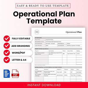 Operational Plan Template – Word & PDF, A4   US Letter - Etsy