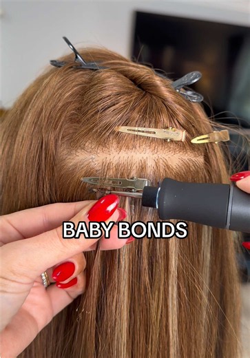 Baby bonds, perfect for fine hair and in those super fine areas! #lahairextensions #hairextensionmasters #losangeleshairextensions #ktips #ktipextensions