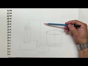 Still life drawing in graphite