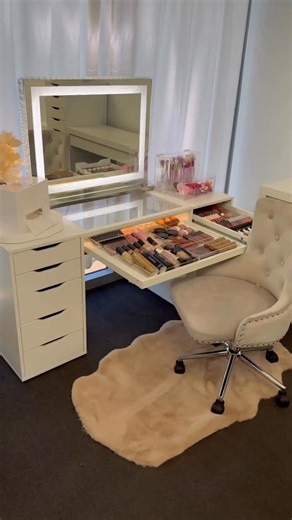 VANITY COLLECTIONS on Instagram: "Here we built the Ikea / Komplement vanity 75cm x 58cm and added the ikea Oversidan light AND ikea has a remote you can add to turn the light on and off 😀 We then added our - VC ALEX/KOMPLEMENT TRAY - STORAGE PACK - 25% OFF! ‼️‼️ Organise your Ikea Alex/Komplement vanity table with our storage pack! We then added our VC TISSUE CADDY, VC XL BRUSH HOLDER and VC BLENDER AND PUFF HOLDER Available now on our website 🛍️ Website link in bio 🌎📦world wide shipping 🇦