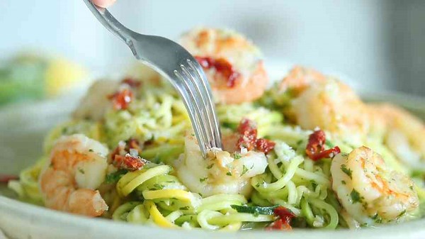 Zucchini Noodles with Pesto and Shrimp Scampi Recipe