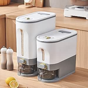 11Lbs Rice Dispenser, Cereal Containers Storage Sealed Moisture Proof, Cereal Dispenser with Lid with Measuring Cup and Time Dial, Clear Visible Design, BPA Free, for Corn, Soy, Grain Dry Foods