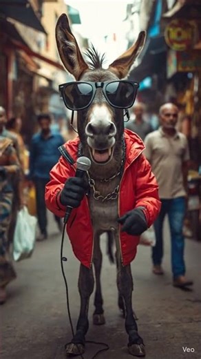 A goofy donkey standing on two legs like a human, wearing oversized black sunglasses #funny #sound