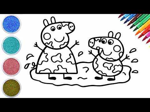 Cute Peppa Pig Muddy Play Drawing For Kids