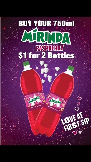 17 reactions | 750 ml Mirinda Raspberry for just $0.50 per bottle. Mirinda Raspberry - Love At First Sip ♥️♥️750 ml any flavor - $1 for 2 bottles | Pepsi Zimbabwe | Facebook