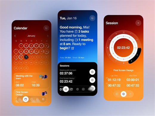 Time Tracking & Productivity Mobile App UI