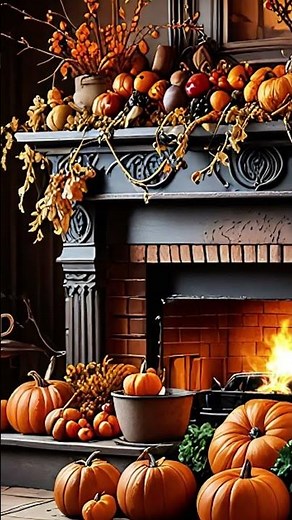 Autumn Fireplace, Pumpkins and Fall Music