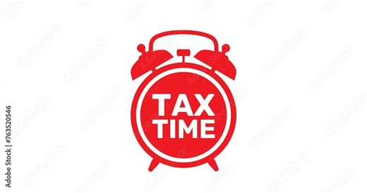 Tax payment time icon, accounting period reminder, ringing alarm clock with tax time text, footage