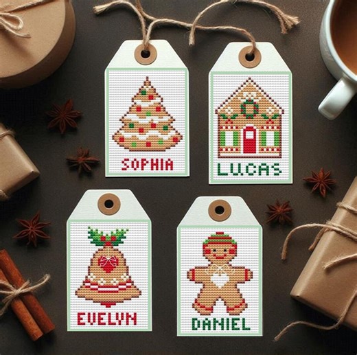 Gingerbread Cross Stitch Pattern With Alphabet Chart for Christmas Tags With Names - Etsy