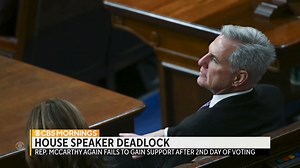 The House begins a third day deadlocked over choosing a speaker, after Rep. Kevin McCarthy failed to secure enough support in a sixth vote. McCarthy says he plans to hold on — but some of his colleagues say they’ll continue to withhold support. https://cbsn.ws/3QoWkXp | CBS Mornings