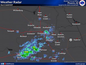 3:55 AM Radar: A low to mid level moisture boundary, that emanated from storms in northern Mexico several hours ago, has reached South-Central AZ with some light rain showers and 20-30 mph wind gusts. Little to no measurable rain (≥0.01") is expected. | US National Weather Service Phoenix Arizona