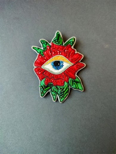 Evil Eye Bead Flower Rose Brooch, Contemporary Embroidery Brooch Gift Miracle Blue Eye Jewelry - Etsy UK