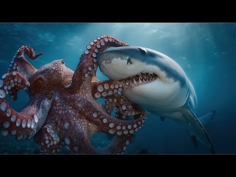 🦈 EPIC OCEAN BATTLE: Shark vs Octopus! 🐙Live Sound
