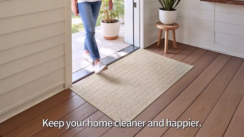 LUMI Ultra Thin Indoor Door Mat for Entrance 17"x30", Non Slip Entryway Mat, Low Profile Doormat, Unique Herringbone Design Carpet for Inside, Patio, Porch, Beige