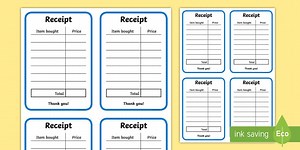 Kid's Role Play Shop Receipts (General)