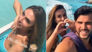 Nicole Bahls sensualiza de biquíni durante lua de mel e brinca: “Cara de sono”