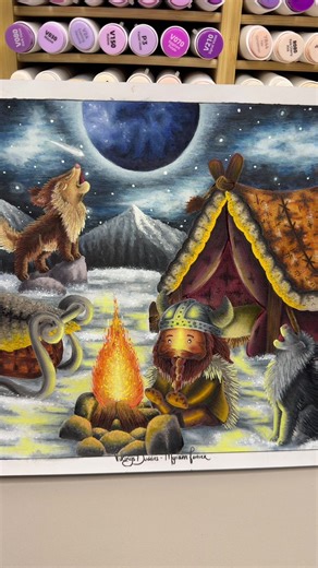Viking Wolves King’s voyages into the winter night 🔥🐺⛺️ Another one about my latest colouring page because I simply love it too much 🥹🫣 Drawing and gorgeous digital book : Vikings Buddies by @Myriam 𐙚 #coloring #color #coloringbook #cozy #vikings