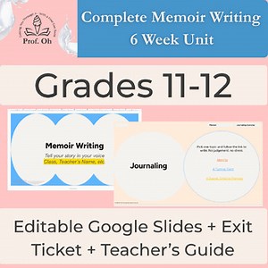 Memoir Writing Unit- Scaffolded Instruction, INTERACTIVE, EDITABLE SLIDES