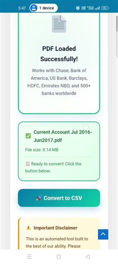Free PDF to CSV Bank Statement Converter