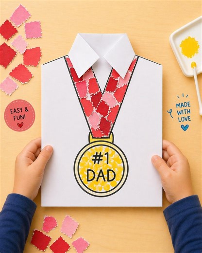 Father’s Day Craft Kids Printable Medal for Number One Dad Template Fine Motor Activity Preschool Classroom Torn Paper Q-tip Fingerprint Art - Etsy