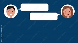 chart animation people talking to each other with chat bubbles. 2d flat vector