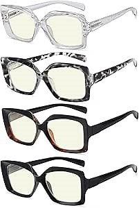 Eyekepper 4-Pack Reading Glasses Blue Light Blocking Stylish Computer Glasses Readers Women +0.5