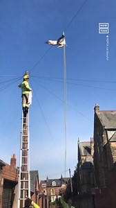 This seagull got stuck upside down in Sunderland, England, on April 30, 2022, after a fishing lure stuck in its foot got stuck on a utility line 30 feet in the air. Firefighters with the Tyne and Wear Fire and Rescue Service, along with personnel from the Royal Society for the Prevention of Cruelty to Animals, threw up a rope to catch the hook and used the utility line as a makeshift zip line to slide the bird to safety. Veterinarians removed the hook from the bird’s foot, and it was brought to 