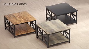 GreenForest Modern Living Room Coffee Table with 2 Tier Storage, Small Square Wood and Metal Farmhouse Center Table with Seamless One-Piece Tabletop, 27.55 Inch, Grey Wash