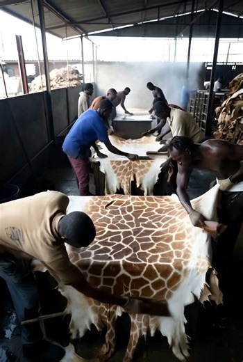 Giraffe Skin Tanning Process! #giraffe #Shorts #primitive
