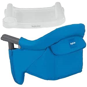 Inglesina Fast Table Chair - Light Blue + Fast Dining Tray - Portable Baby High Chair - for Babies & Toddlers to 37 lbs - Fits Tables 0.8'' to 3.5'' Thick - Compact & Easy to Use - Travel Bag Included