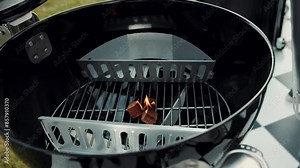 Lighting a Charcoal Grill with A Torch. Mastering the Grill. Perfect Barbecue