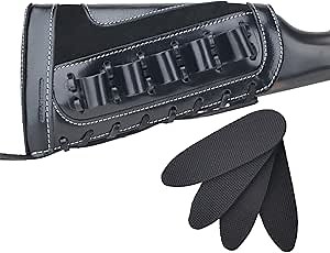 Adjustable Leather Gun Sling with Ammo Holder for 12 Gauge Shotgun Shell Holder, Black