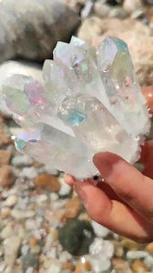 385K views · 7.3K reactions | Look at this breathtaking find! This iridescent "angel crystal quartz" cluster just glows with rainbow colors. It feels like holding a piece of stardust. What do you think of this ethereal beauty? #AngelCrystalQuartz #CrystalMagic #Iridescent #NatureArt #HealingCrystals #Breathtaking #EarthsTreasures #SpiritualGems | SocialSphere Central | Facebook