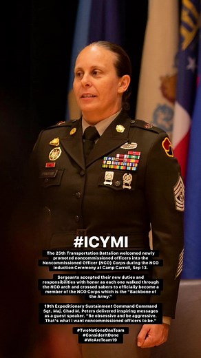 #ICYMI: The 25th Transportation Battalion welcomed newly promoted noncommissioned officers into the Noncommissioned Officer (NCO) Corps during the NCO Induction Ceremony at Camp Carroll, Sep 13. Sergeants accepted their new duties and responsibilities with honor as each one walked through the NCO arch and crossed sabers to officially become a member of the NCO Corps which is the "Backbone of the Army."19th Expeditionary Sustainment Command Command Sgt. Maj. Chad M. Peters delivered inspiring mes