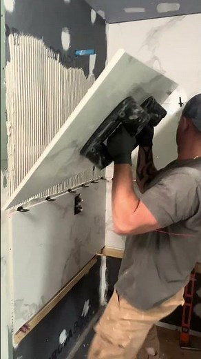 large format tile install #diy #largeformattile #constructionlife #concrete #bathroom