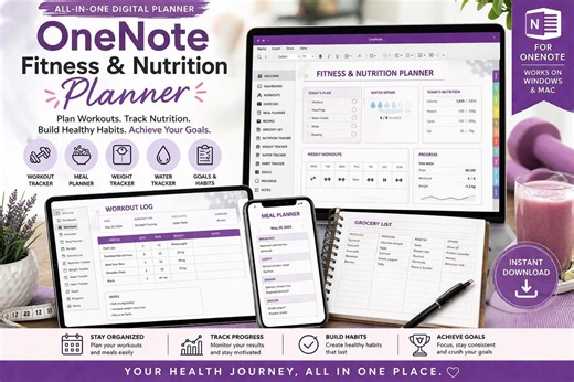 Onenote Fitness Planner and Nutrition Tracker, Digital Workout Journal, Meal Planner Template, Health and Wellness Organizer - Etsy