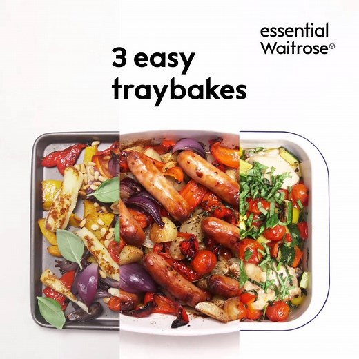 Dinner time made simple with our easy essential Waitrose traybake recipes! Which of these delicious dishes will you choose? Mediterranean chicken: http://bit.ly/2fcVRXL Sausages, potato and pepper: http://bit.ly/2fmoHVq Roasted veg and halloumi: http://bit.ly/2xruhk8 | Waitrose & Partners