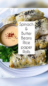 🌱🌱Butter Bean & Spinach Rice Paper Roll🌱 Have you tried to rice paper roll trend? I made mine a little bit differently , using butter beans and spinach and a spicy tahini dipping sauce So so good Check my reel for the process. Ingredients: For the filling; 1 tbsp vegan butter 1 tbsp minced garlic 1 box butter beans (drained & rinsed) 2 tbsp lemon juice 1/4 tsp black pepper 1 tsp salt 2 tbsp nutritional yeast 1 tsp red pepper flakes 1 tbsp pizza seasoning 1/2 cup fresh chopped parsley 2 cups f