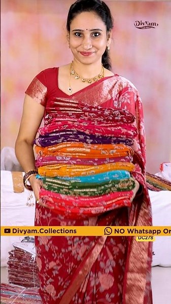Restocked 💃 premium chiffon rose floral saree Dussara special #divyamcollections #saree