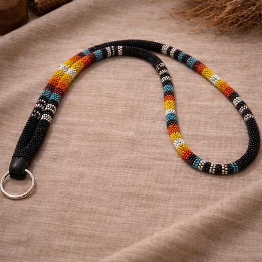 Native-made Beaded Lanyard: Indigenous Style Keychain ID Holder - Etsy