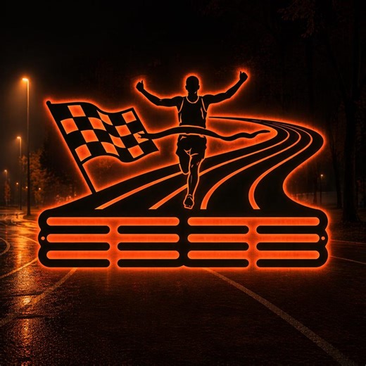 LED Runner Medal Holder, Marathon Metal Sign, Personalized Race Display, Custom Athlete Wall Decor Neon Style - Etsy